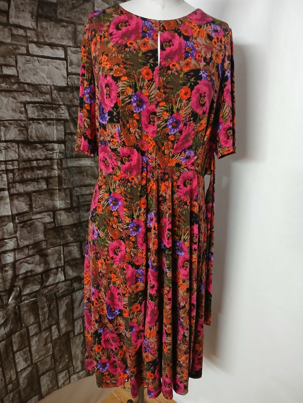 London Times Floral Midi Dress in Pink and Brown Tones